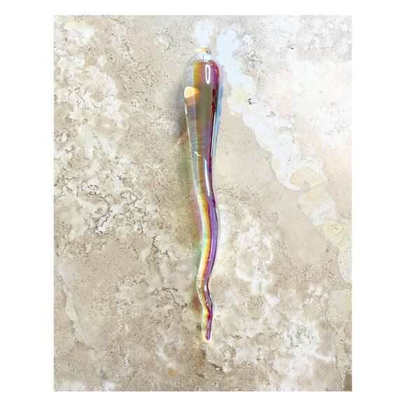 Set of 8 Handmade 6" Iridized Clear Glass Icicle Ornaments - Picture 3 of 10